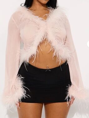 NWT Fashion Nova The Night Is Ours Feather Chiffon Top - Size XS